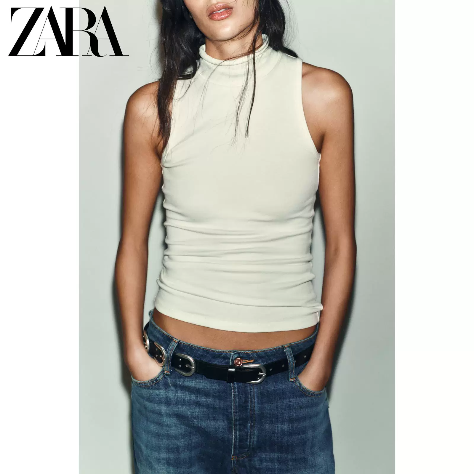 Безрукавый топ с водолазкой ZARA, хлопок с эластаном, для весны‑лета