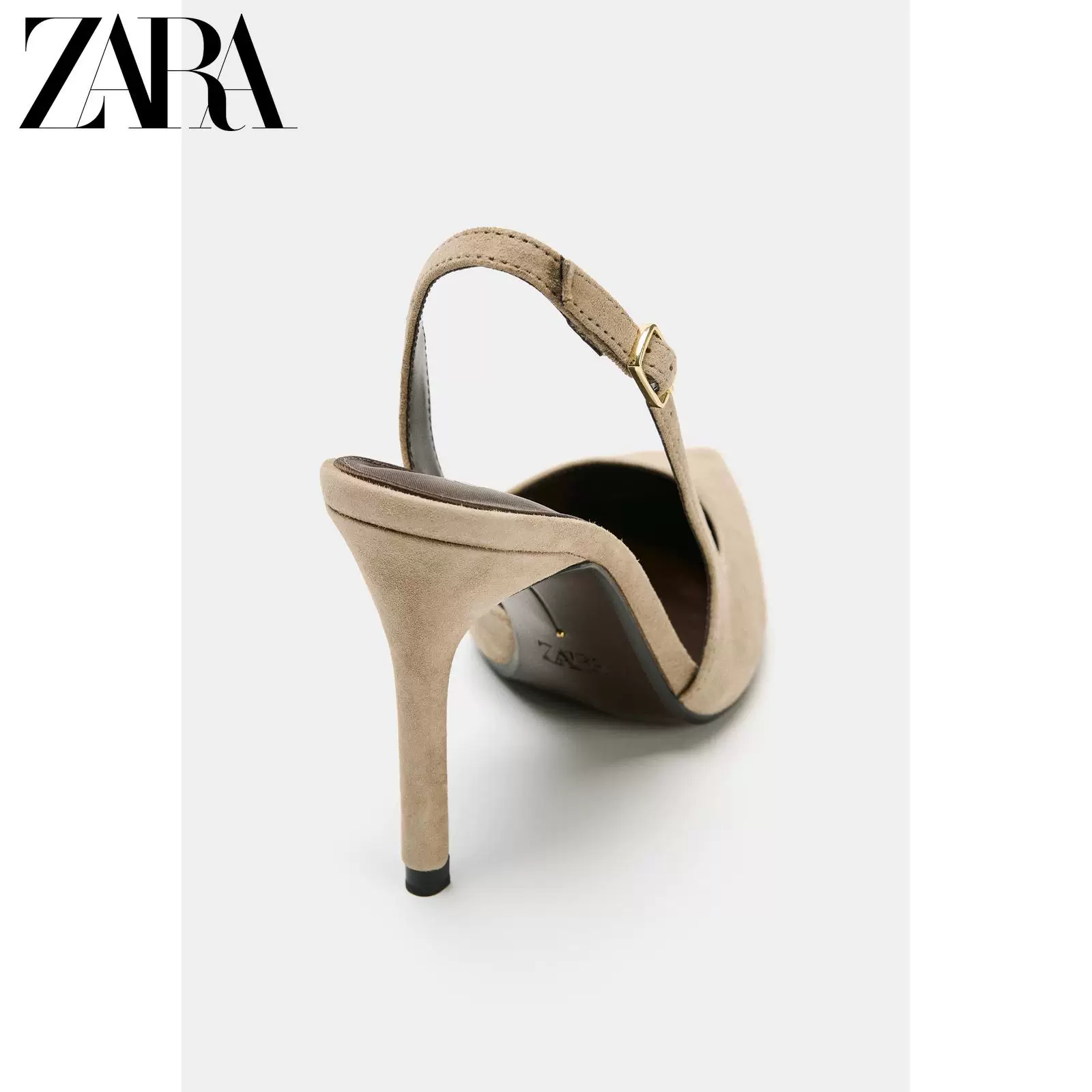 ZARA 2026 весна-лето новые товары женские туфли асимметричный замшевый туфли на пуговицу? нет slingback high heels с ремешком задние.
