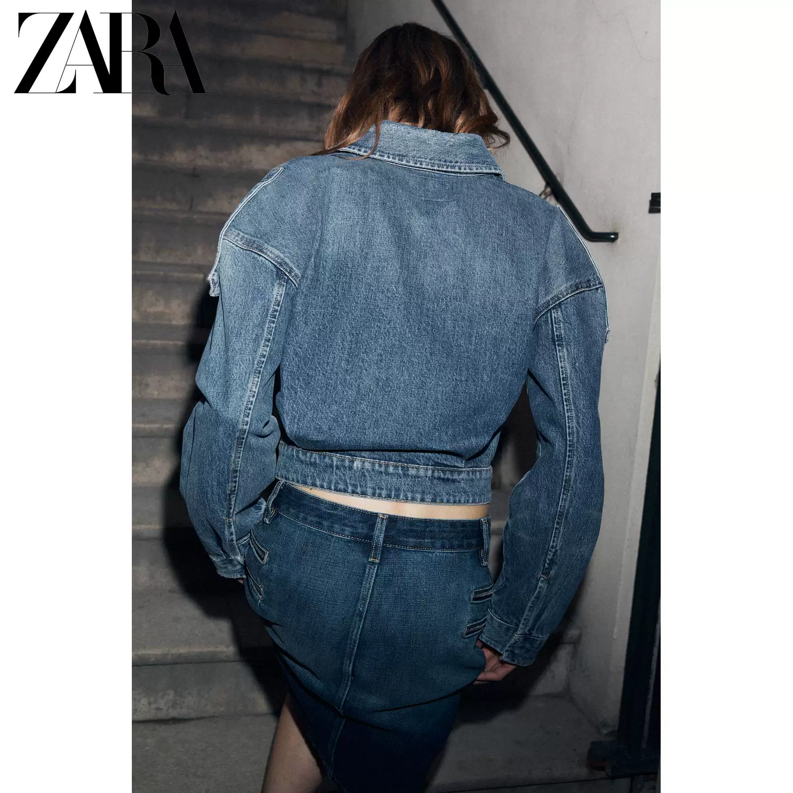 ZARA 2026 Весна и Лето новое поступление женская короткая джинсовая куртка с завязками 8727071 400