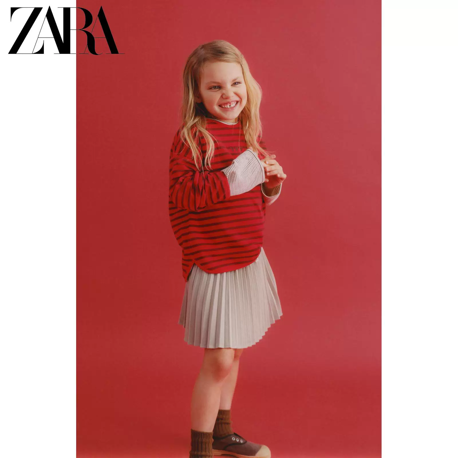 ZARA [2026春夏新品 女婴幼童 红色刺绣饰条纹长袖T恤 1716166 665]