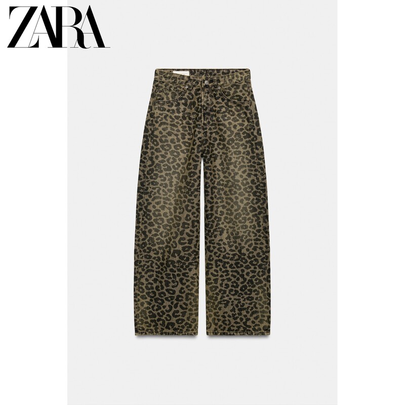 Zara2026 Early Autumn New Product Trf Women's Mid-Waist Leopard Print Loose Jeans 4365211 500