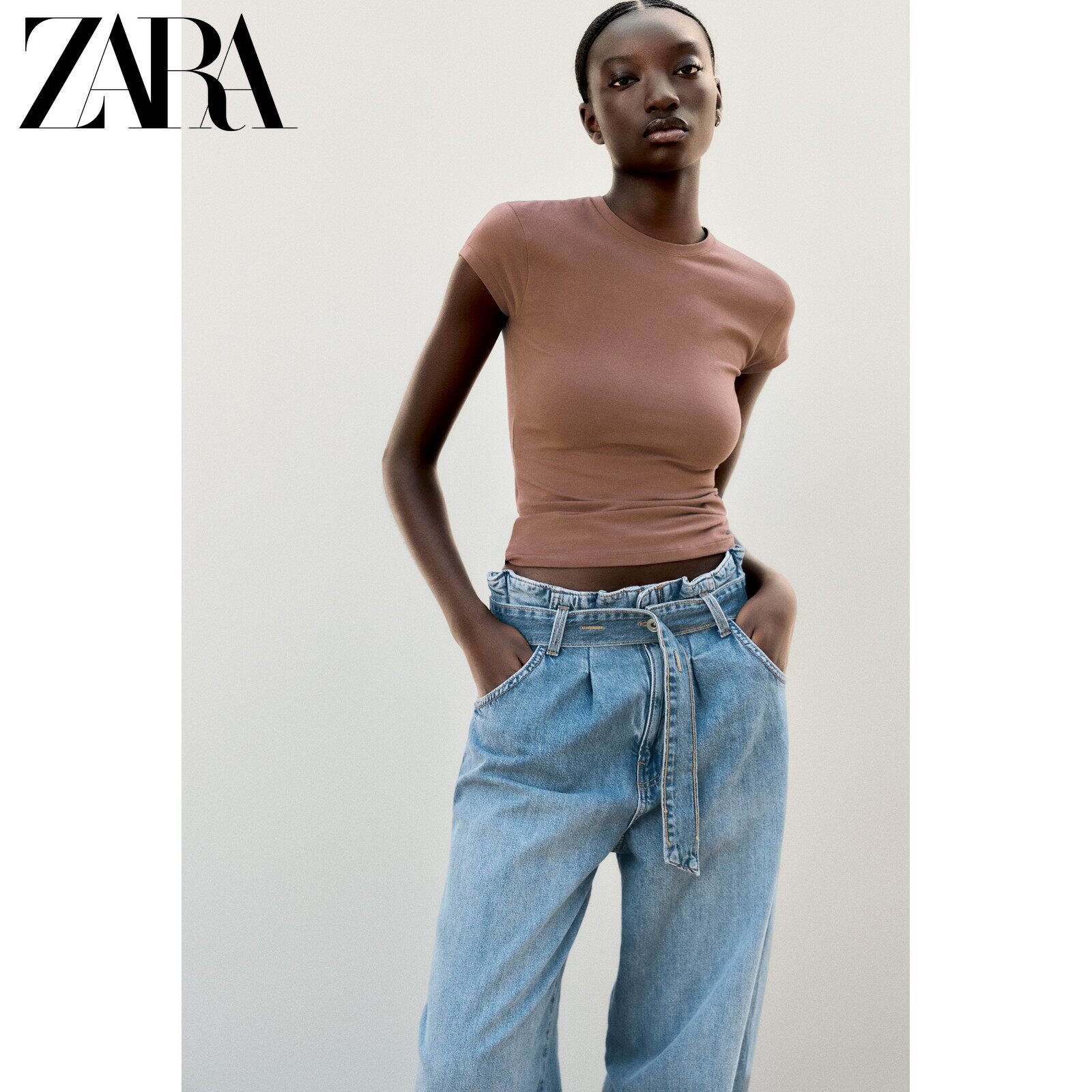 Летние новинки ZARA2025, женская приталенная футболка с коротким рукавом и круглым вырезом, базовая простая крутая футболка 4174325 Изображение 1