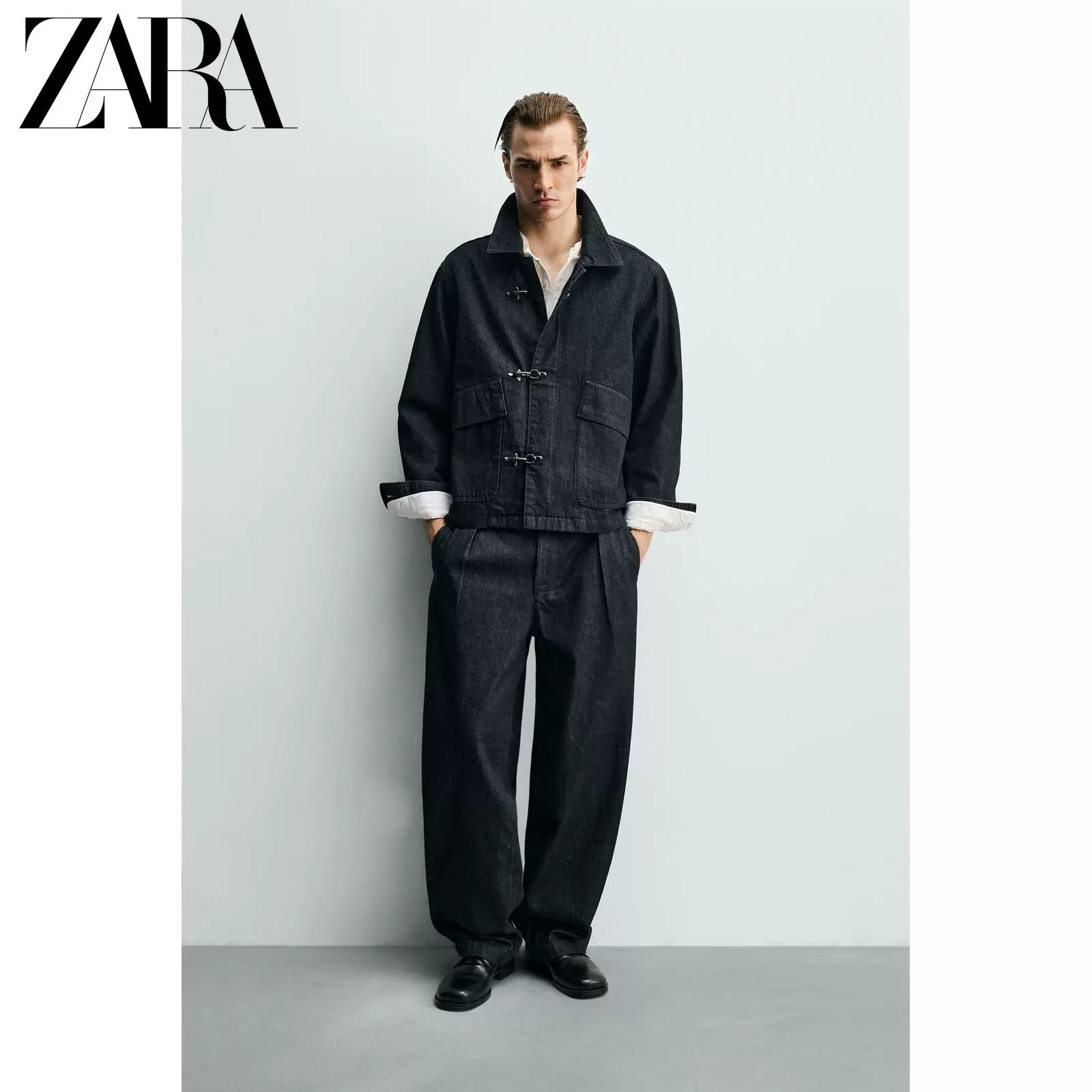 ZARA 2026 весна-лето новые товары Мужская свободная джинсовая куртка с металлическим узлом на кнопке 4470404 405