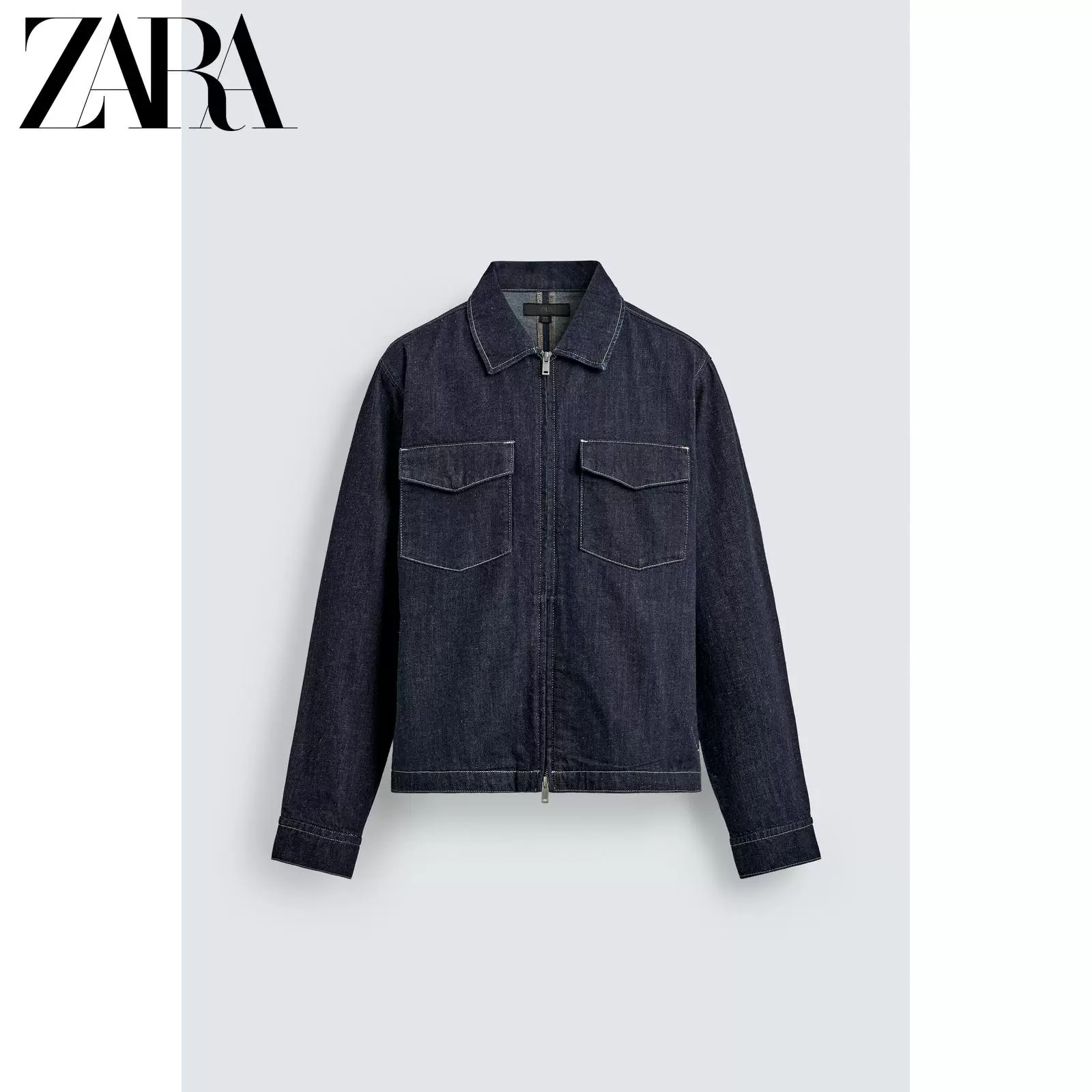 Lетняя джинсовая рубашка ZARA с молнией, свободный прямой покрой