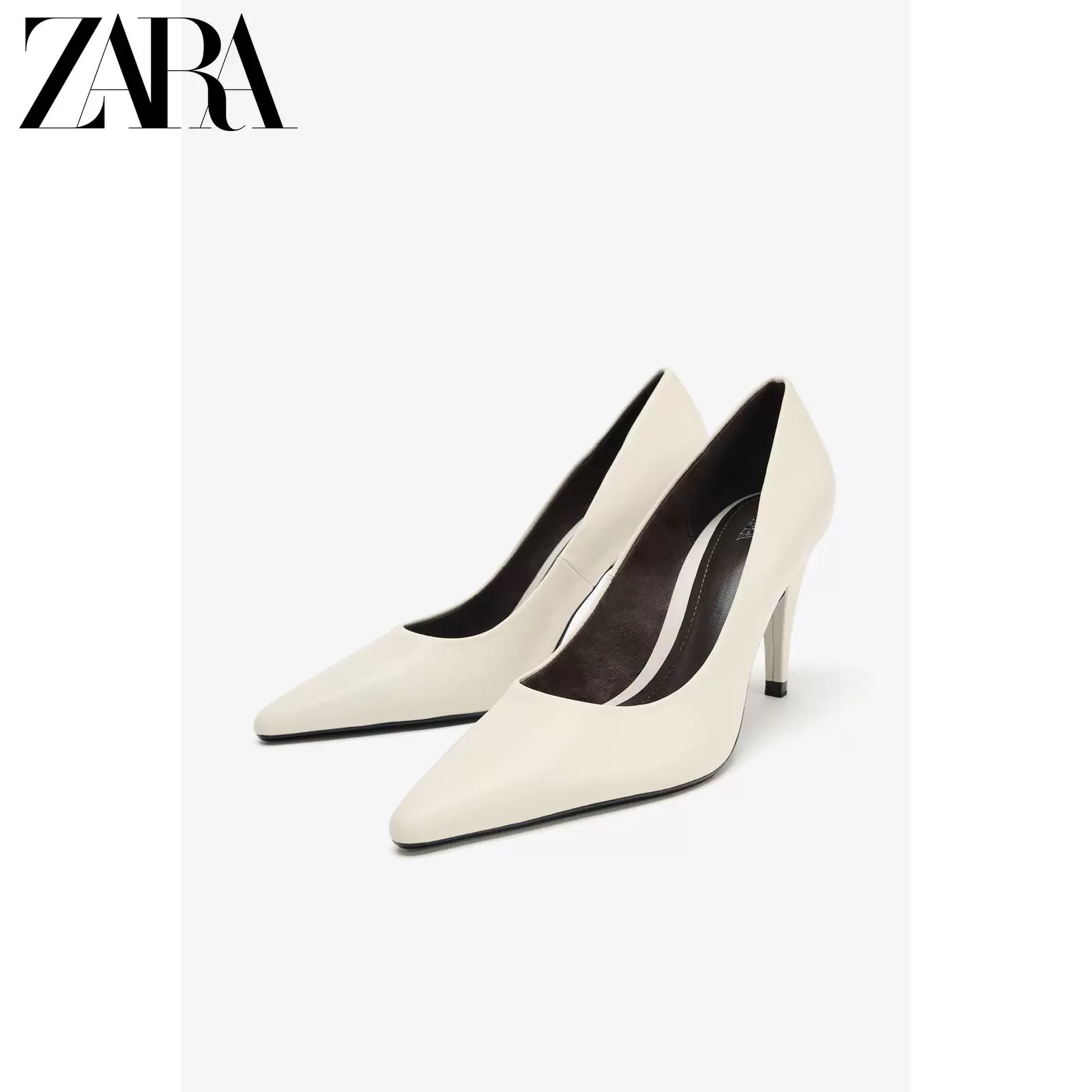 ZARA Распродажа сезон женские туфли светло-бежевой кожи с острым носом, мюли 1200610 002