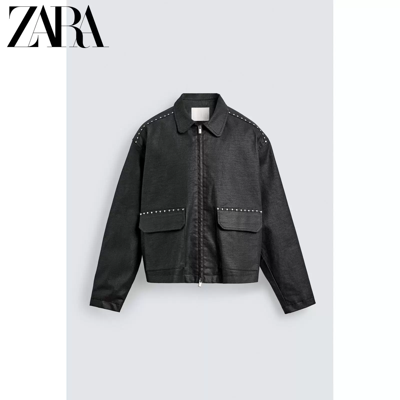 ZARA 2025 зимние новинки мужская куртка-бомбер с заклепками прямого кроя и молнией 0840391 400