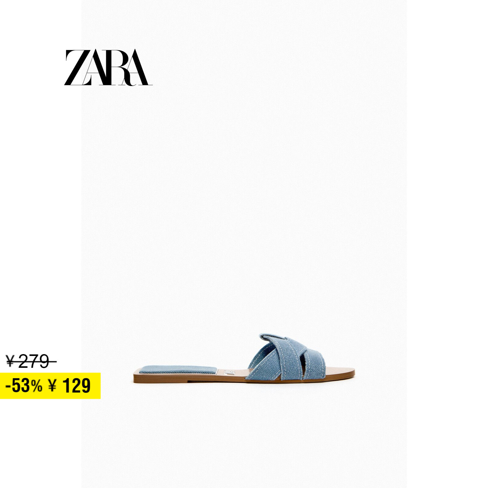 ZARA Discount Season Women Shoes Blue Denim Cool Drag Flat-bottomed Sandals Slippers 2629110400-Taobao