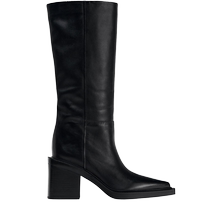 ZARA 2024 new autumn and winter womens shoes black thick heel leather high pointed toe fashion boots 3001410