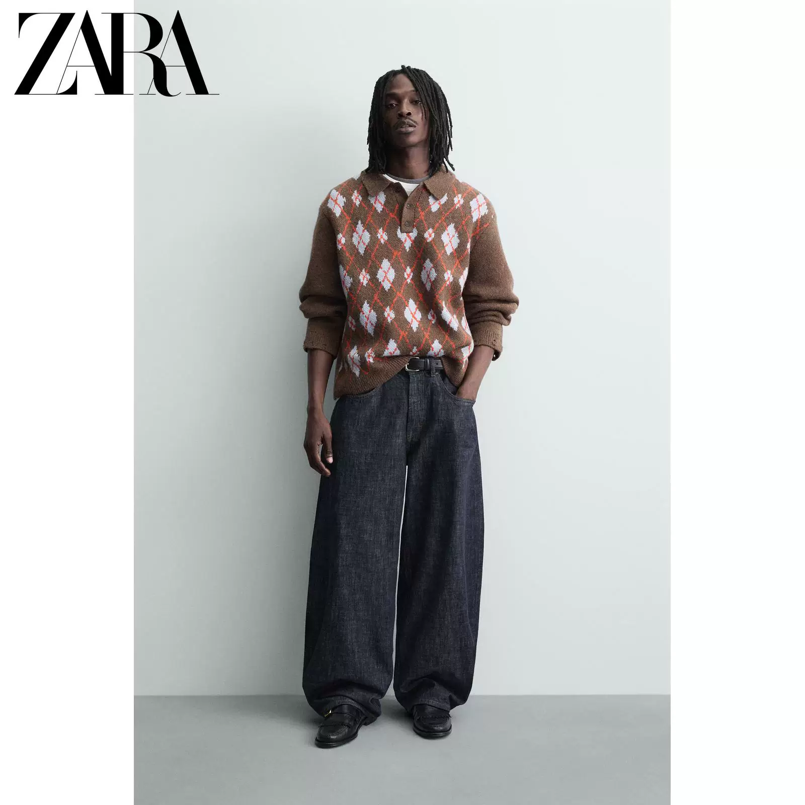 ZARA весна-лето 2026 новый приход мужская шероховатая диагональная красивая рубашка-поло с узором драгоценной каменной серединки 2893402 700