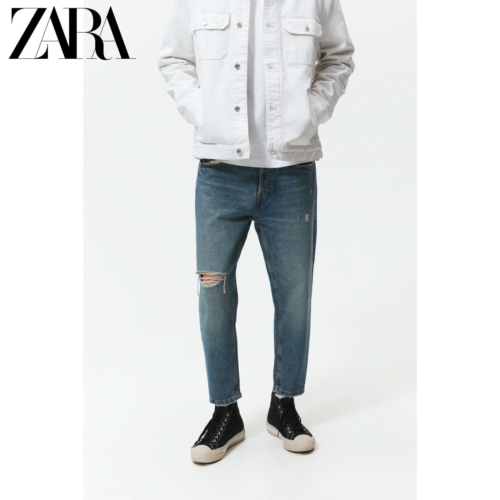 ZARA spring men's dress with a broken hole 90% jeans 1538435400