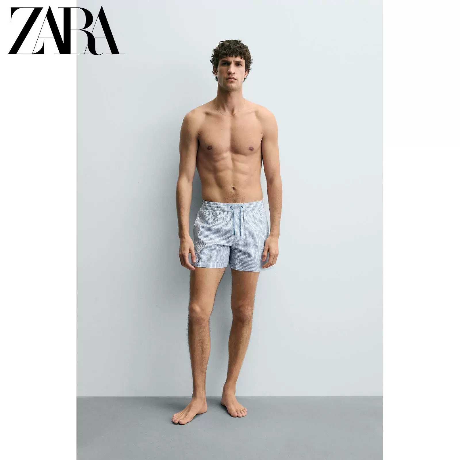 ZARA 2026 весна-лето новые товары мужские плавки-шорт пенье сеерсукер средней длины 8574407 403