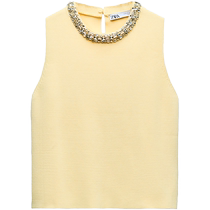 ZARA24 new summer products womens jewelry-embellished flat-needle sleeveless round-neck top 5755024 300