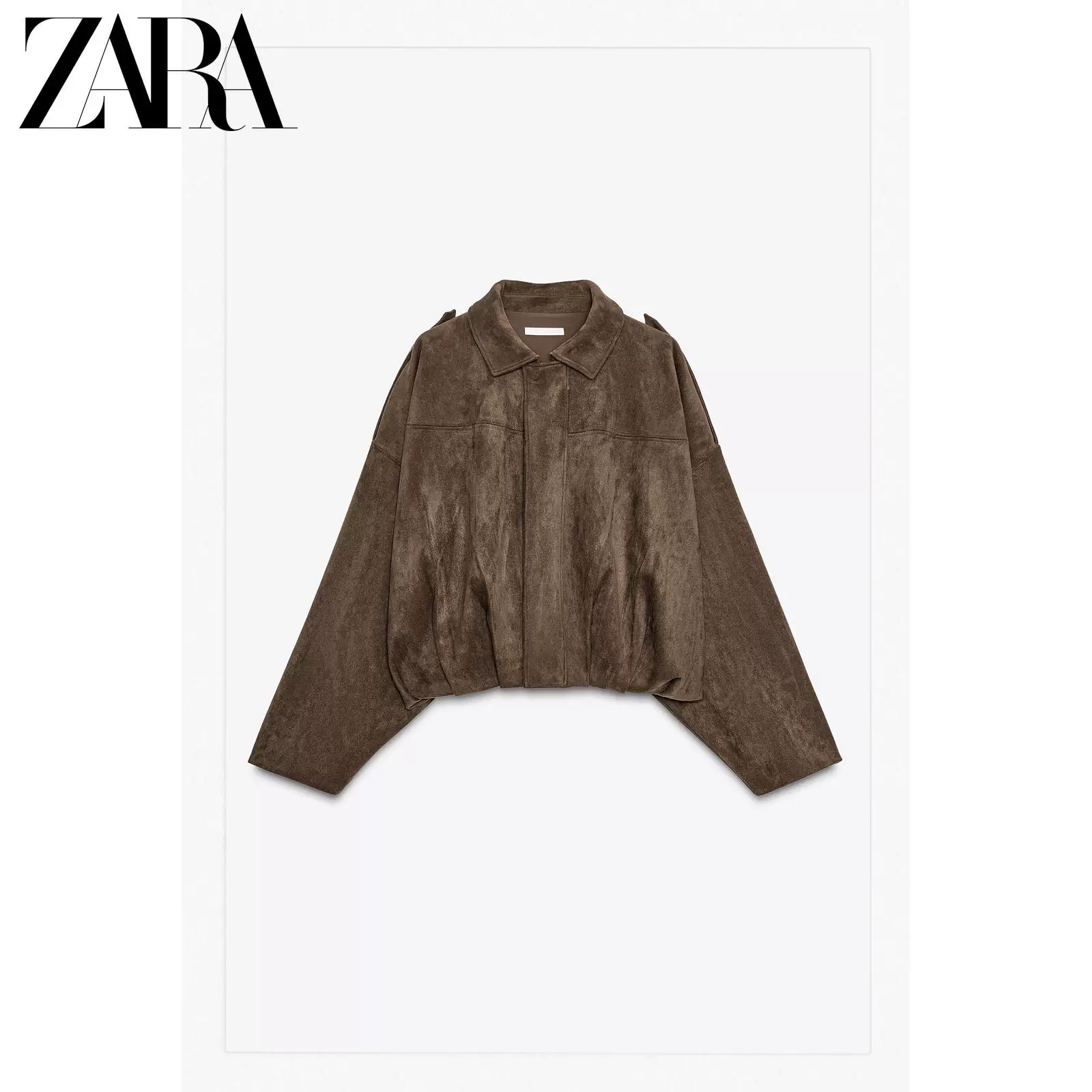 Женская бомбер-кожзамёнка ZARA 2025 осень, новая коллекция, цвет хаки 4344655 716