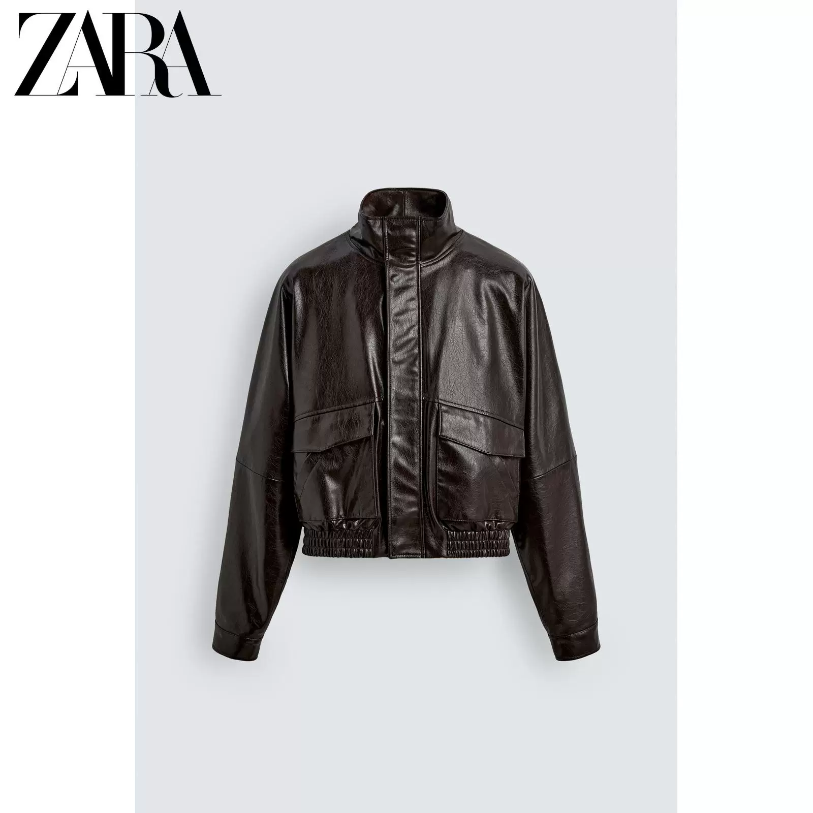 ZARA 2026 весна-лето новые товары мужская куртка из искусственной кожи короткий рукав с длинным рукавом стоячий воротник 3046443 700