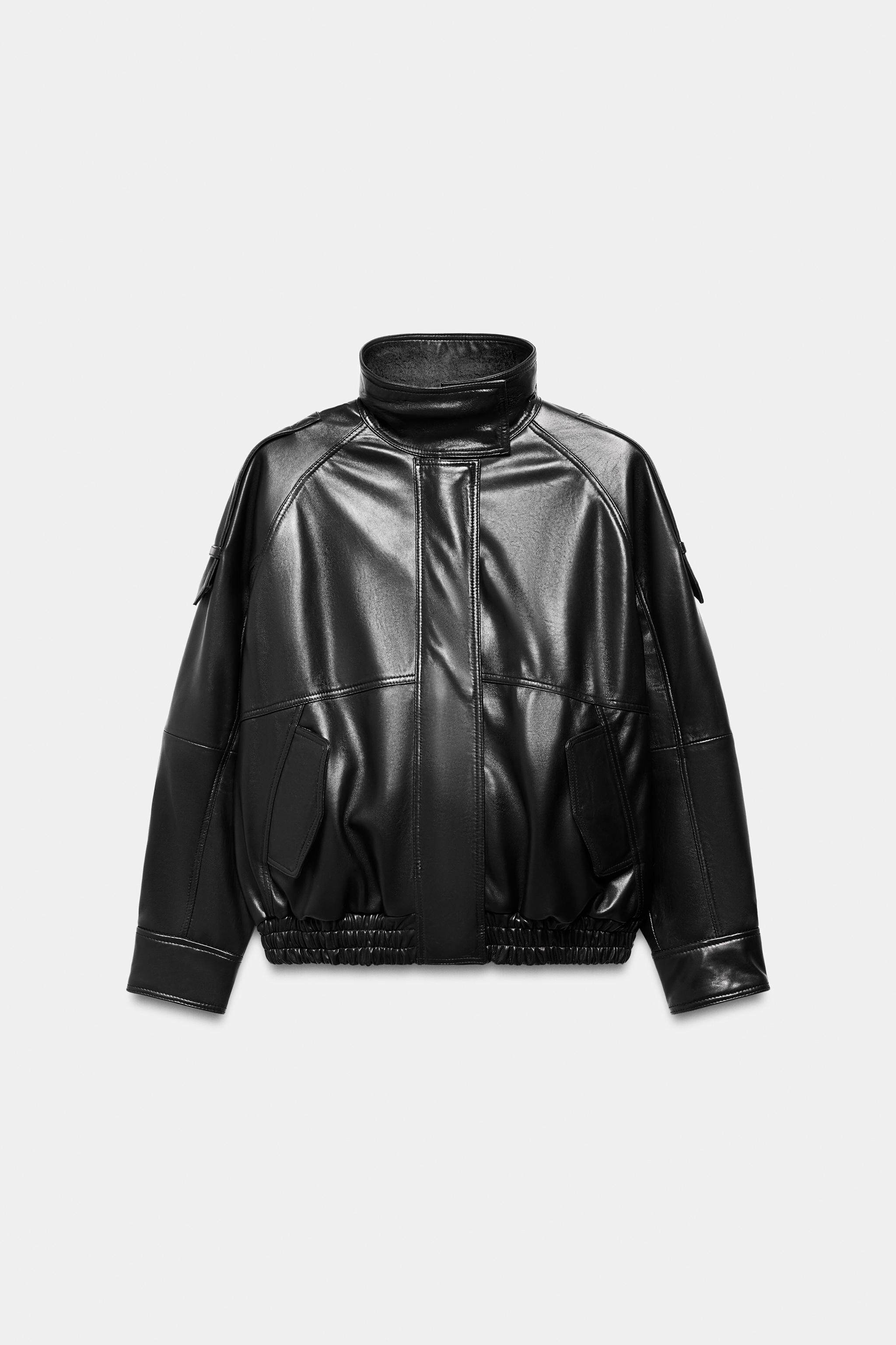 Кожаная куртка zara2026春夏新品 女装 zw 系列长袖高领纯皮革外套 5479241 800