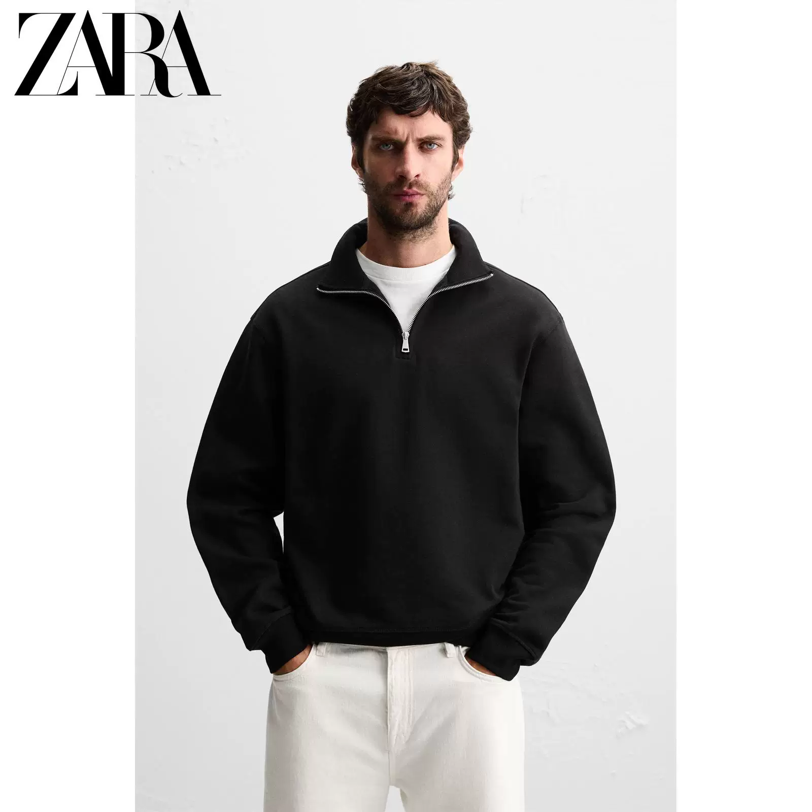 ZARA 2025 Осенние новые товары Мужская базовая полурезинка-куртка slim прямой свитшот 6462311 800