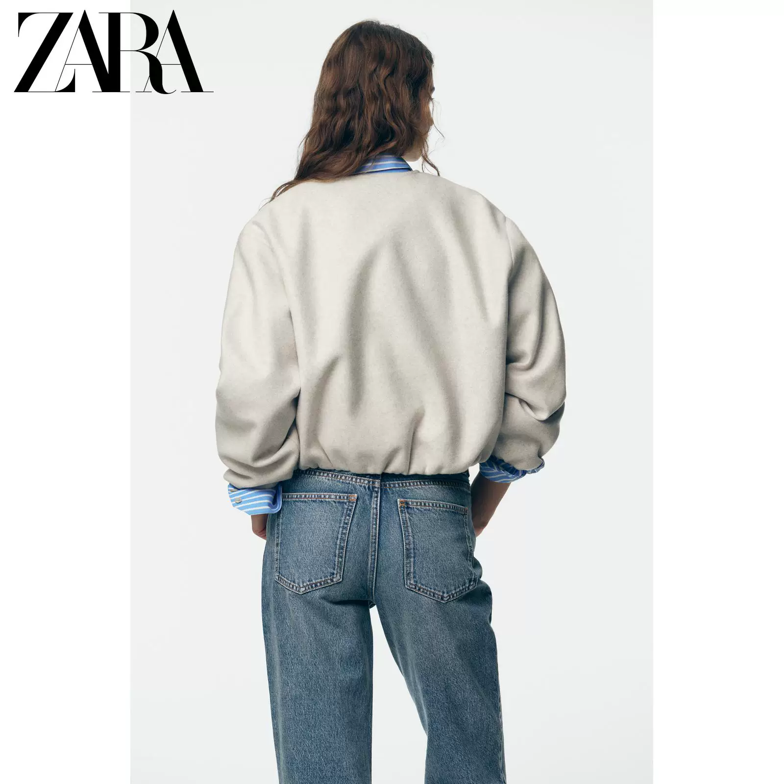 ZARA 2025 Осень Новинка Женская куртка с круглым вырезом и молнией, мягкий бомбер 3046264 712