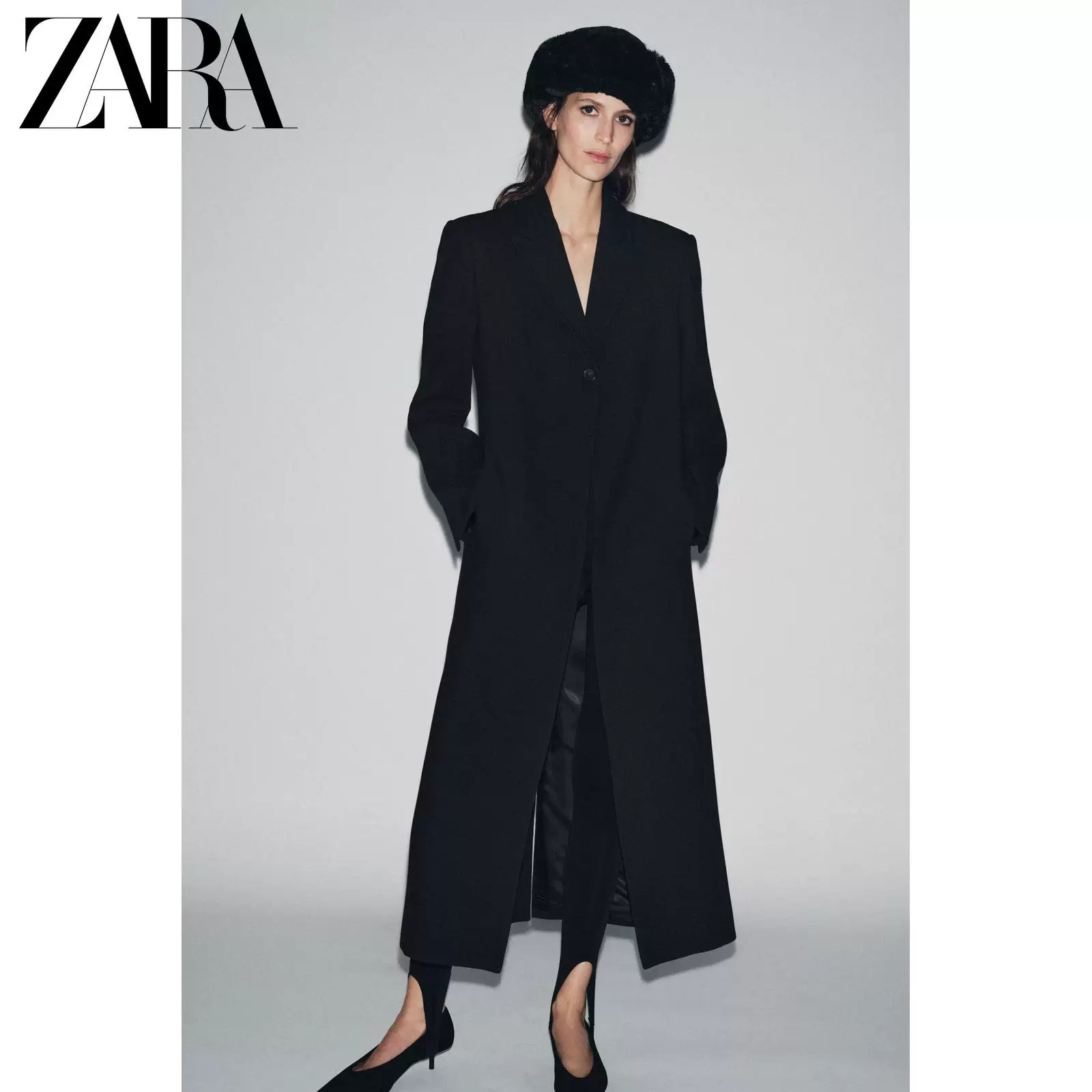 ZARA 2025 Зимнее новое поступление женская двусторонняя шуба-эффект шапка 3920947 800