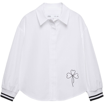 ZARA 2024 autumn and winter new products childrens clothing girls ribbed cuffs embroidered long-sleeved shirt 1639720