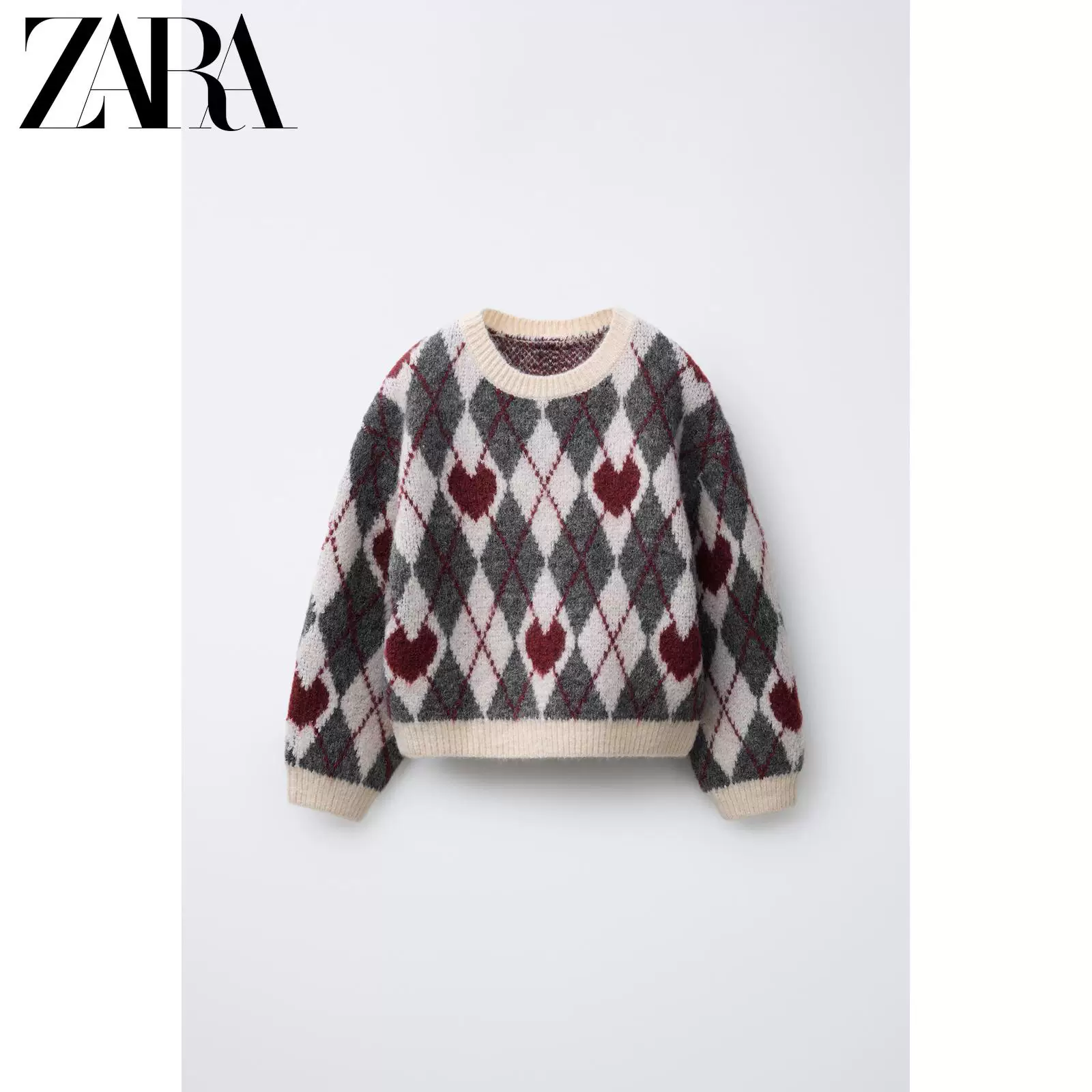 ZARA 2026 весна-лето новые поступления, для девочек-деток, свитер с ромбовидным узором в форме сердца 3920519 803