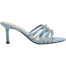 ZARA new summer products womens shoes blue glossy denim bow-detailed high-heeled sandals 3872410 400