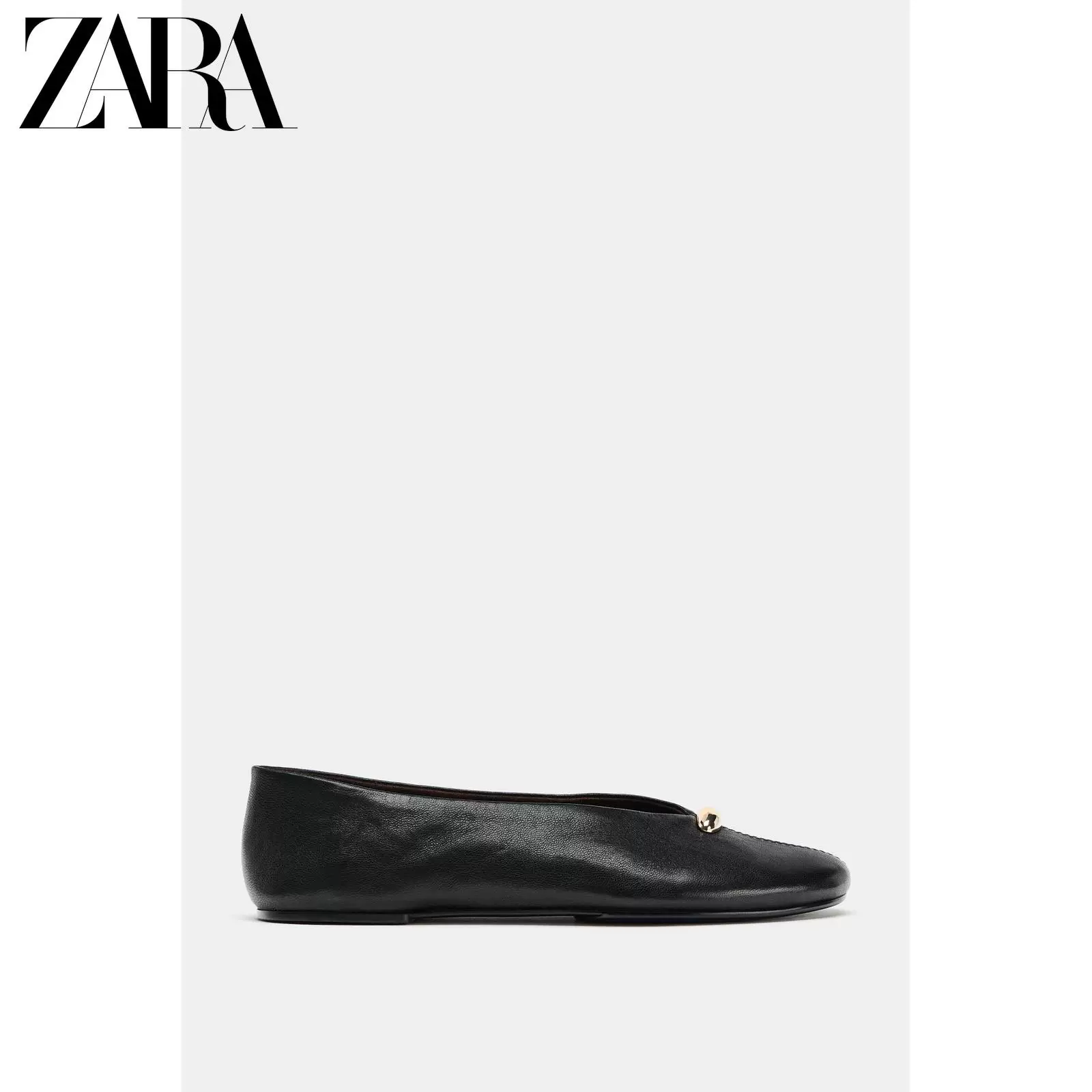 ЖЕНСКИЕ ТУФЛИ ZARA весна/лето 2026 мягкий эффект кожа отделка туфли-балетки плоские 2562610 800