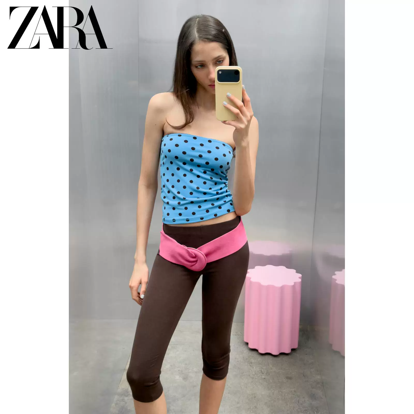 Топ на запах с открытыми плечами (ZARA) женский, прямой вырез, полиэстер и эластан, весна/лето