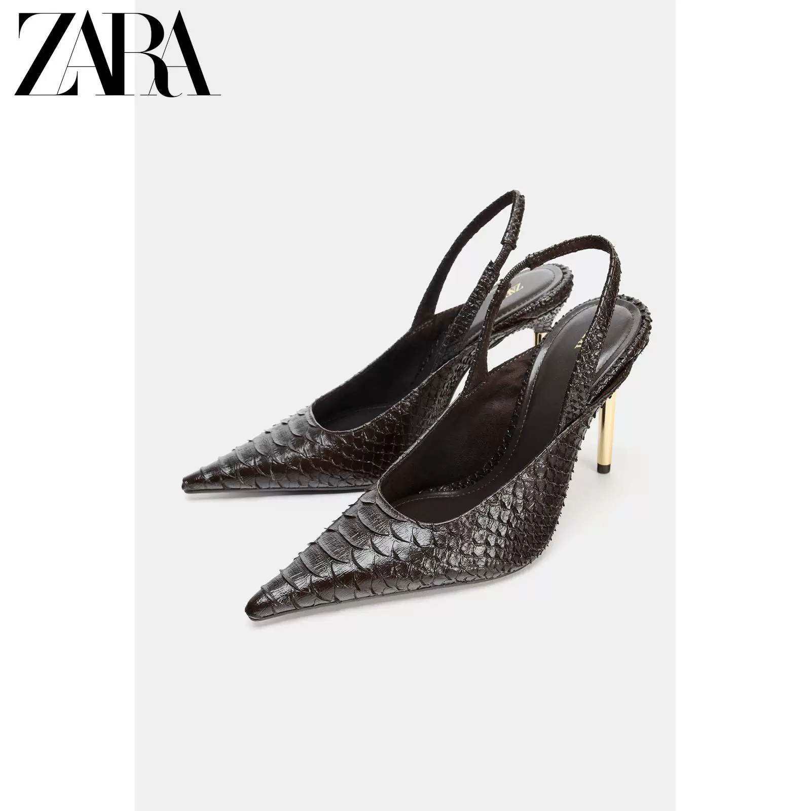 ZARA 2026 Spring and Summer New Products Women's Shoes Metallic Effect High Heels Convex Slingback Shoes 2251710 700