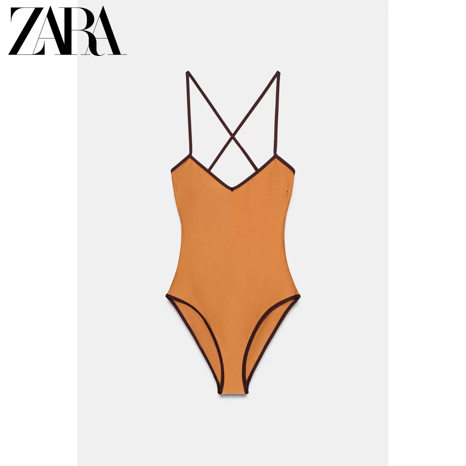 Купить ZARA 2026 весна-лето новая коллекция женский купальник с V-образным вырезом контрастной расцветки украшение шелковистая атласная текстура 2856012 614