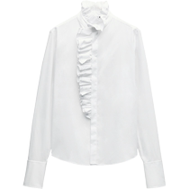 ZARA24 spring new pint woman dress white laminated decoration long sleeve shirt 2650654250