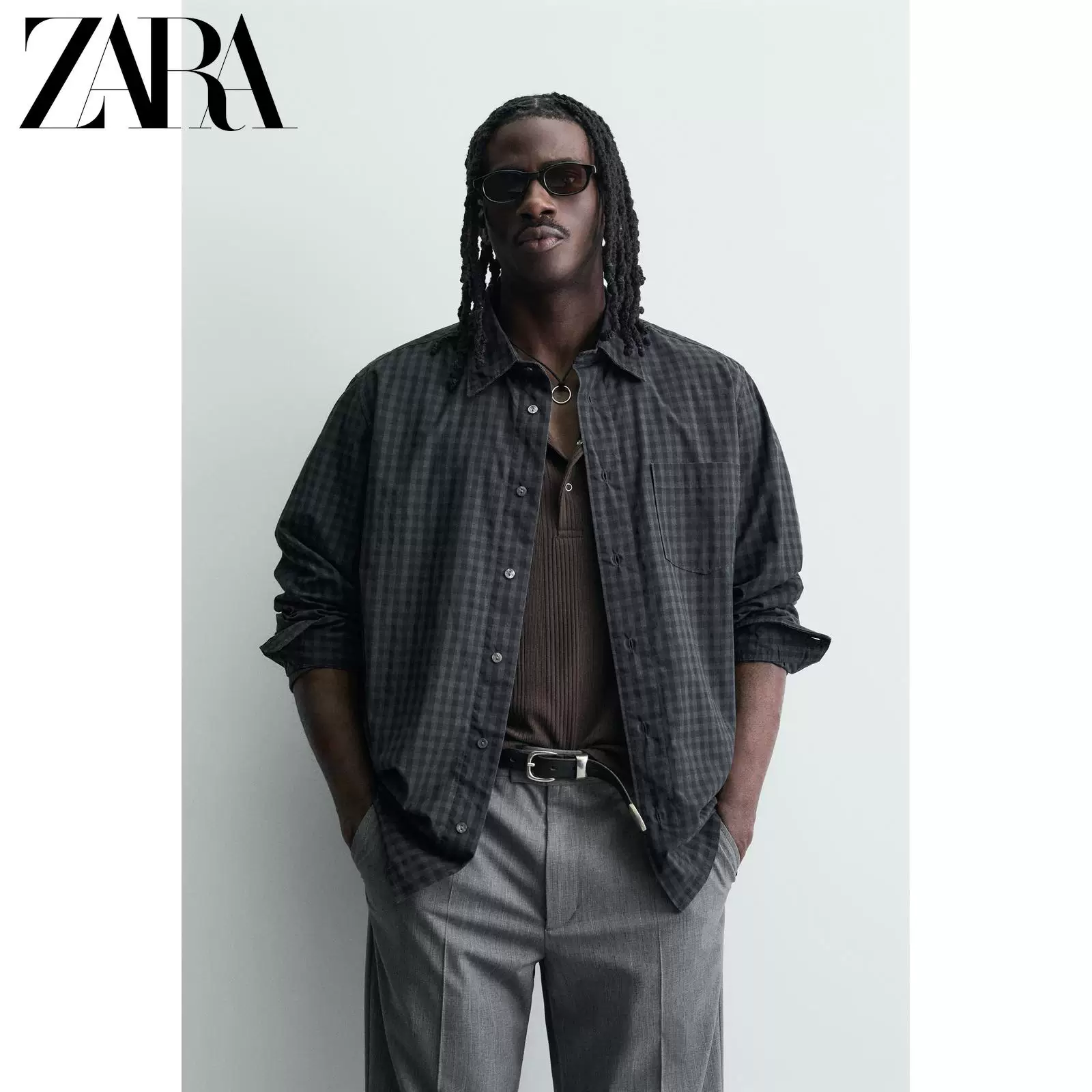 ZARA новые поступления весна-лето 2026 Мужская клетчатая свободная посадка с лацканом рубашка с длинным рукавом 6103414 485