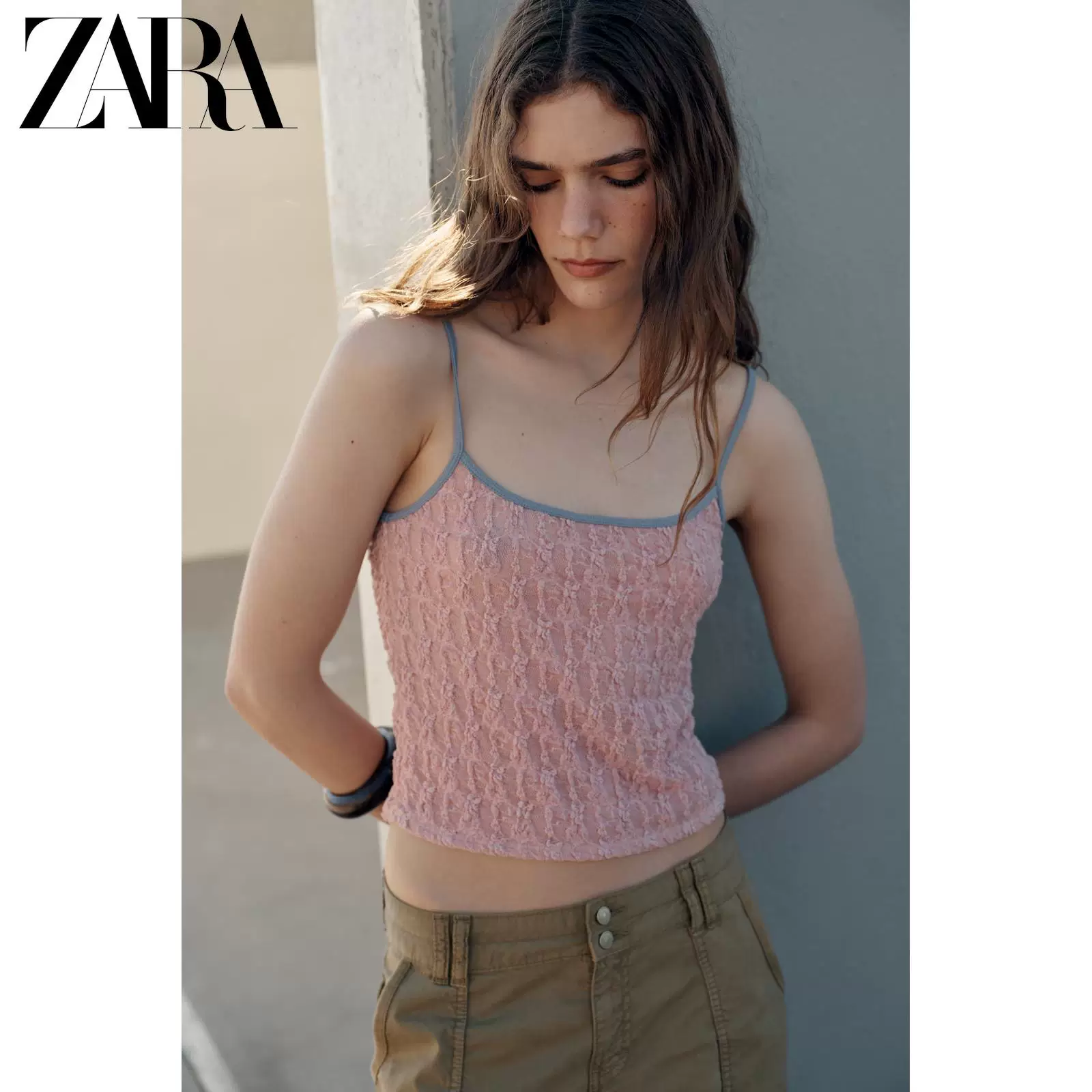 ZARA весна-лето 2026 Новинки Женщина круглый вырез контрастная отделка кружевной топ-майка 5584394 621
