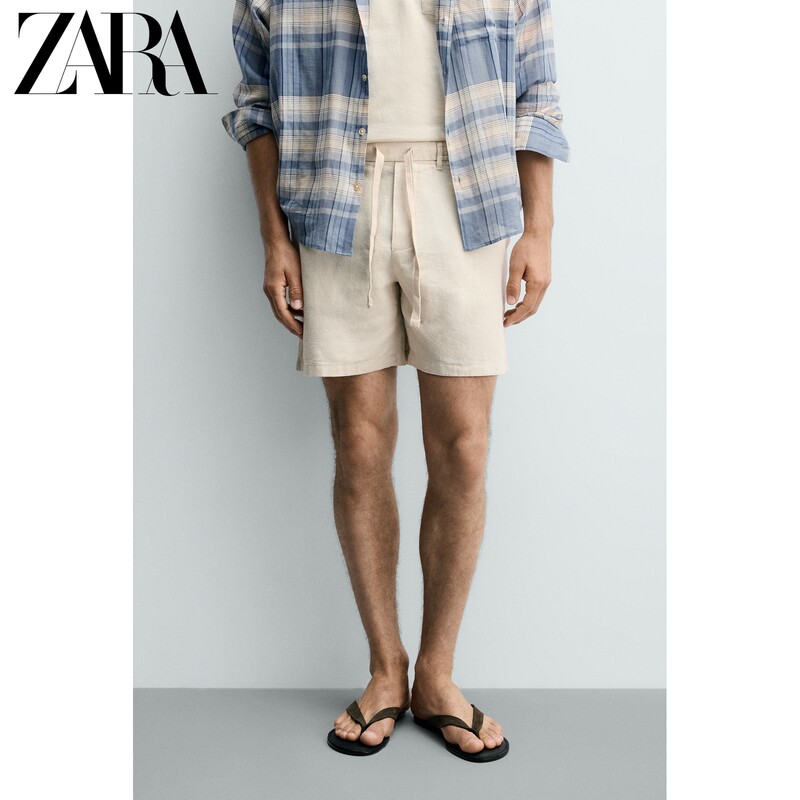 Zara2026 New Summer Products Men's Cotton and Linen Blend Loose-Fit Casual Shorts 4470421 052 Zara2026 New Summer Products Men's Cotton and Linen Blend Loose-Fit Casual Shorts 4470421 052