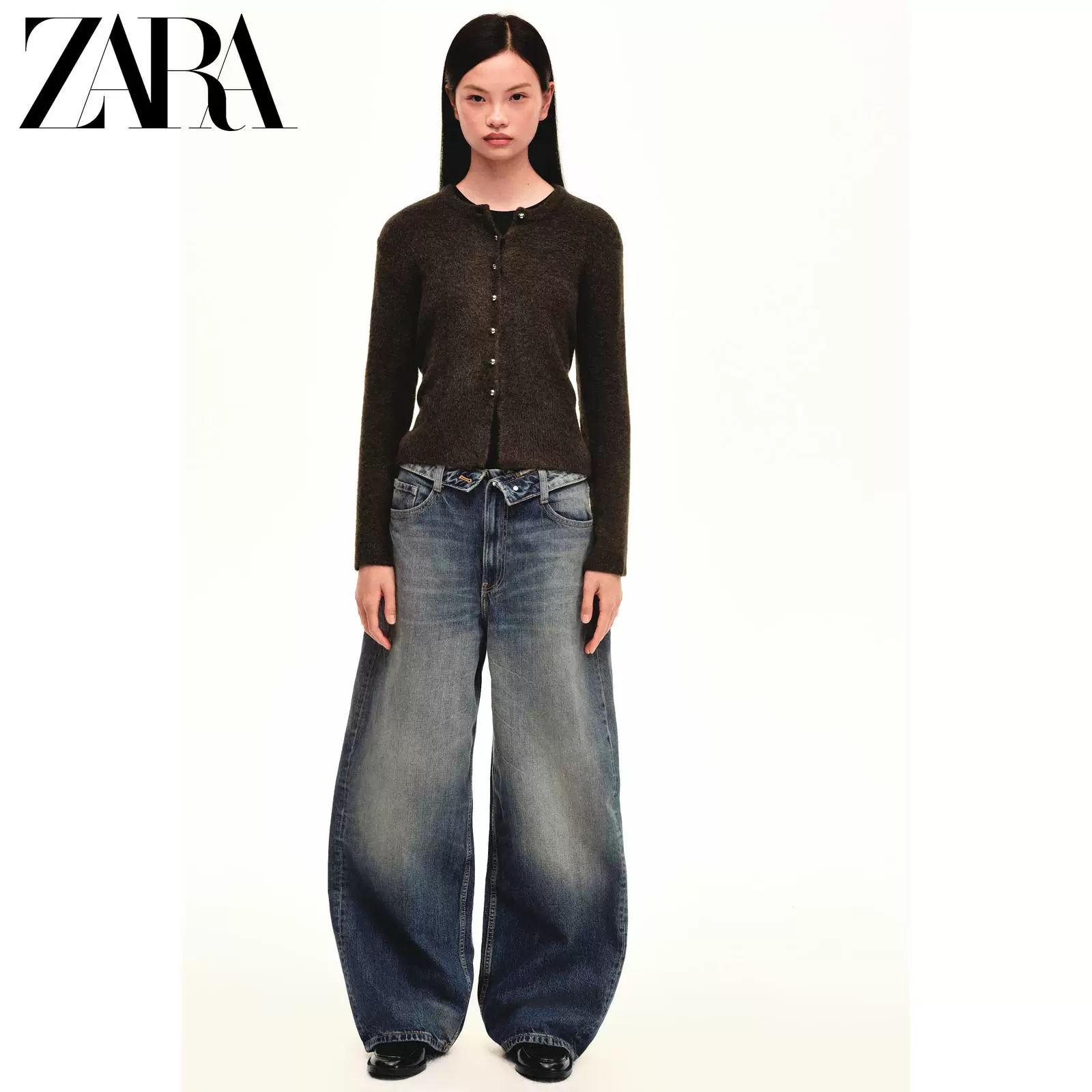 ZARA 2025 зима новые товары Женский лонгслив круглый вырез шарик пуговицы вязаная куртка 5536159 719