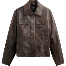 ZARA24 new summer products mens retro effect leather washed long-sleeved jacket 4416401 700