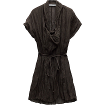 ZARA24 new autumn products womens ZW series linen short-sleeved long loose top 8157048 700