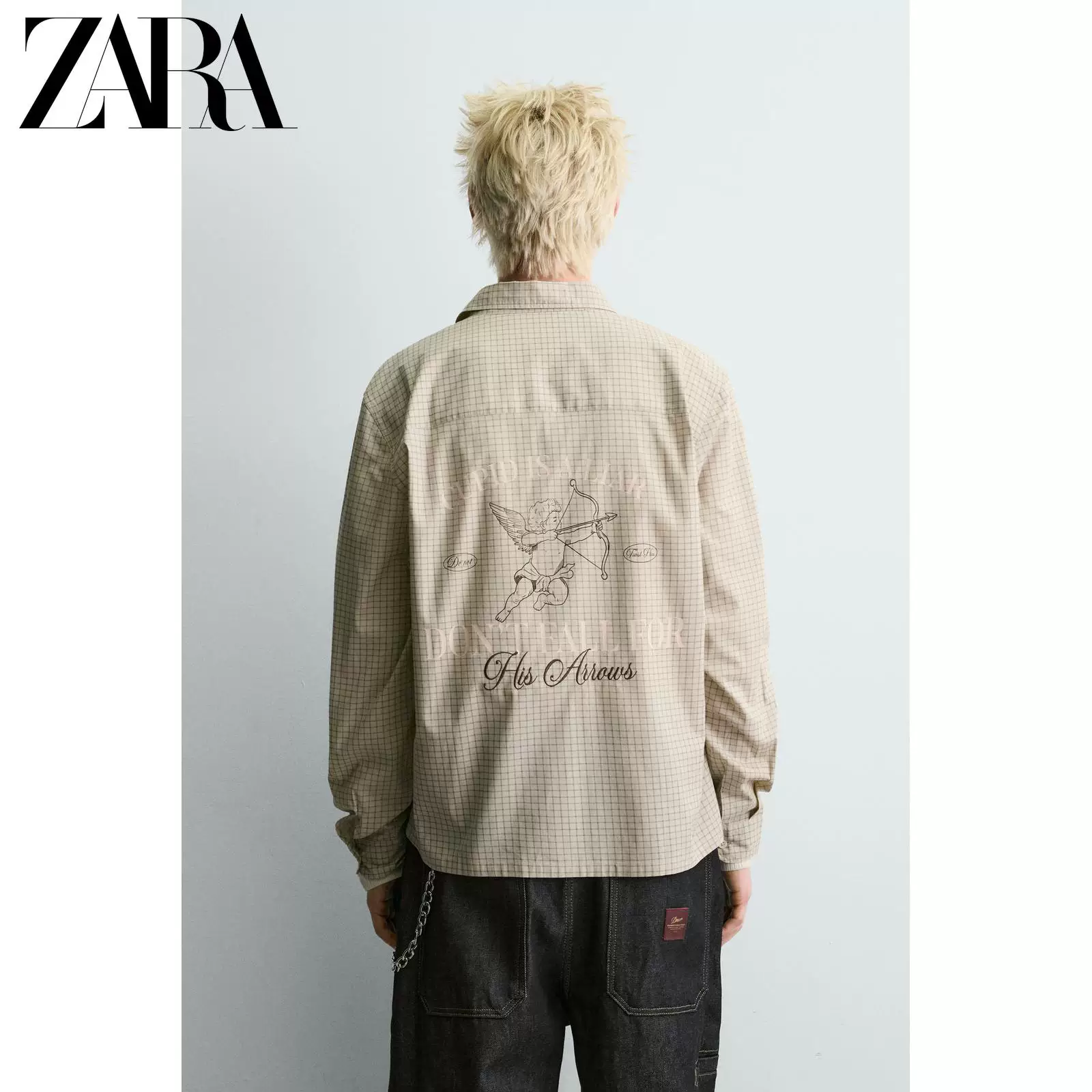ZARA 2026 Spring and Summer New Arrivals Men's Loose Cupid Print Embroidered Plaid Shirt 1195401 712