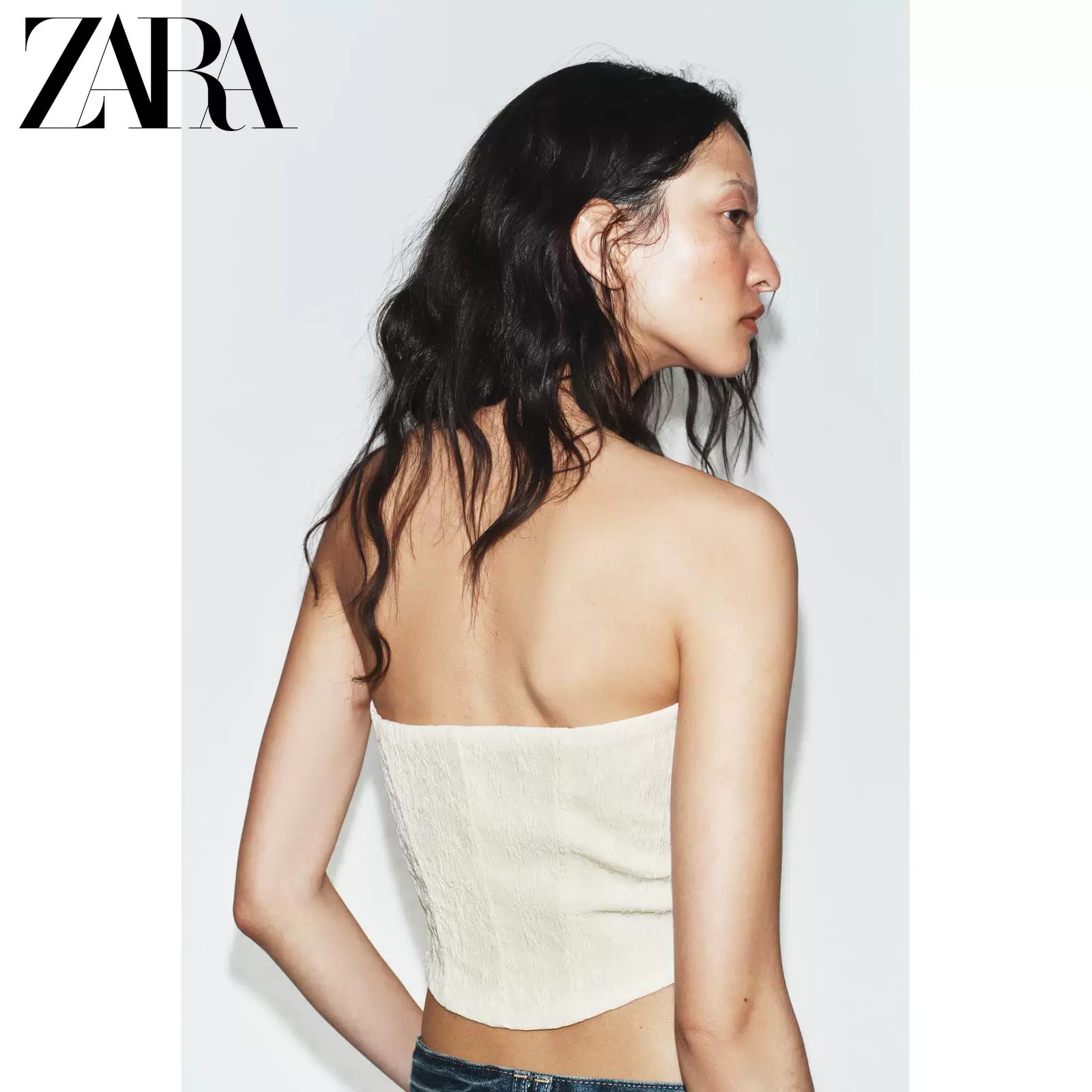 Корсетный топ ZARA женский прямой вырез, открытые плечи, текстурная ткань с подкладкой, весна/лето