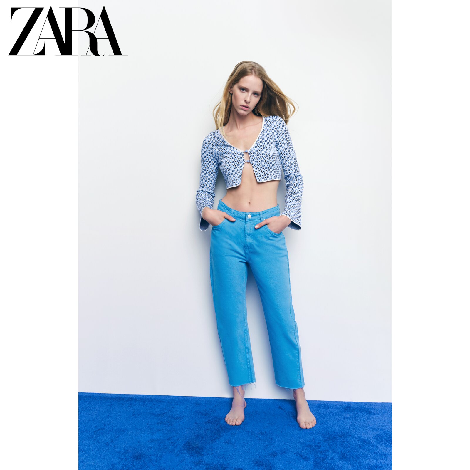 ZARA new women's dress geometric graphic jacquard knit blouse 5802018406