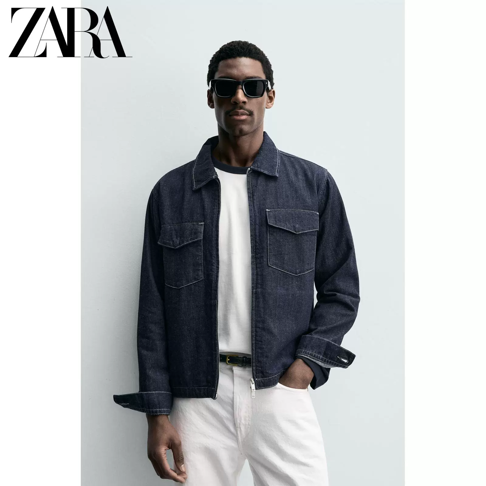 Lетняя джинсовая рубашка ZARA с молнией, свободный прямой покрой