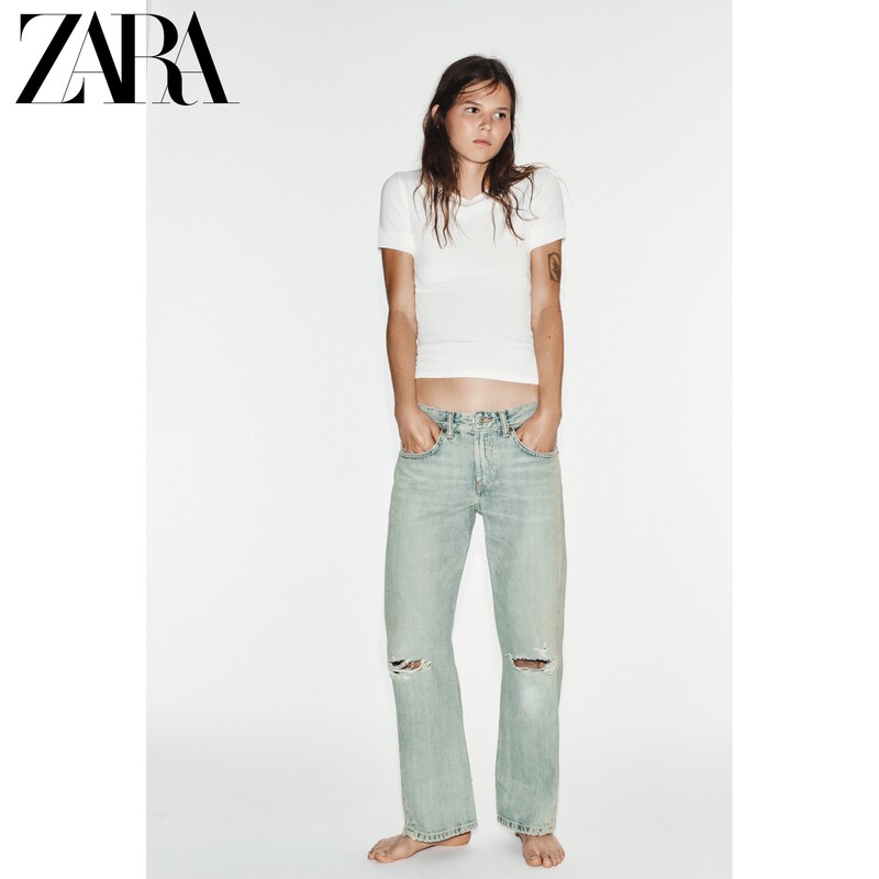 Zara2026 Early Autumn New Product Trf Women's Mid-Waist Casual Ripped Ankle-Length Jeans 8727215 485 Zara2026 Early Autumn New Product Trf Women's Mid-Waist Casual Ripped Ankle-Length Jeans 8727215 485