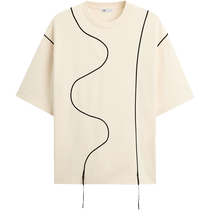 ZARA 2024 autumn new product mens loose trendy contrasting color belted round neck short-sleeved T-shirt 5584309