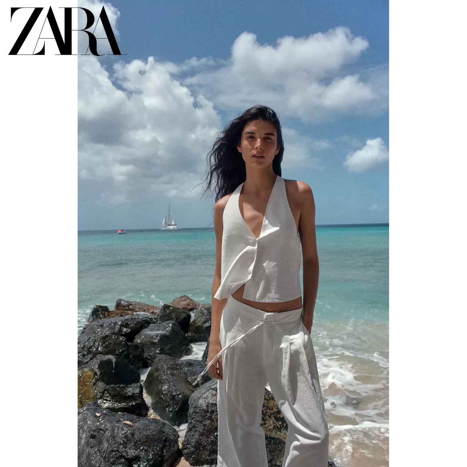 ZARA 2026 весна-лето новая коллекция TRF женский жилет без рукавов из льна с V-образным вырезом Breasted Vest 5427707 251