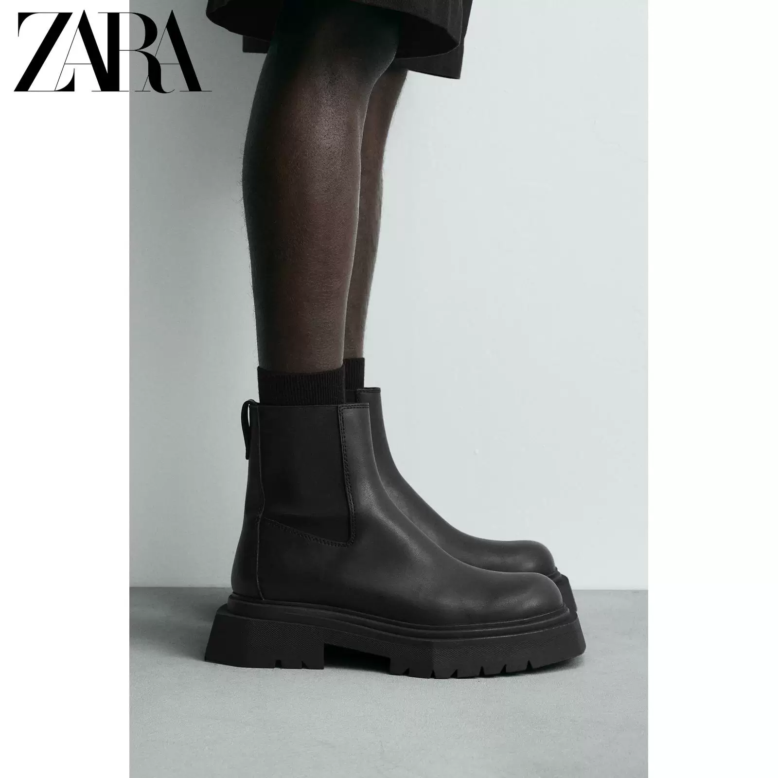 ZARA специальное предложение Мужские туфли Черные кожаные носок круглый мыж ботинки Chelsea 2008620 800
