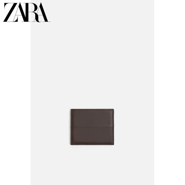 ZARA 2025 осенью новый мужской пакет коричневый из портативный компактный кожа бумажник  3850620 700