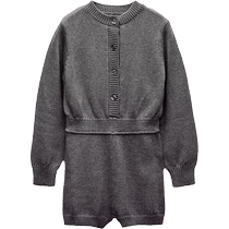 ZARA 2024 Autumn New Products Childrens Clothing Girls Gray Long-Sleeved Knitted Jumpsuit 5987705 803