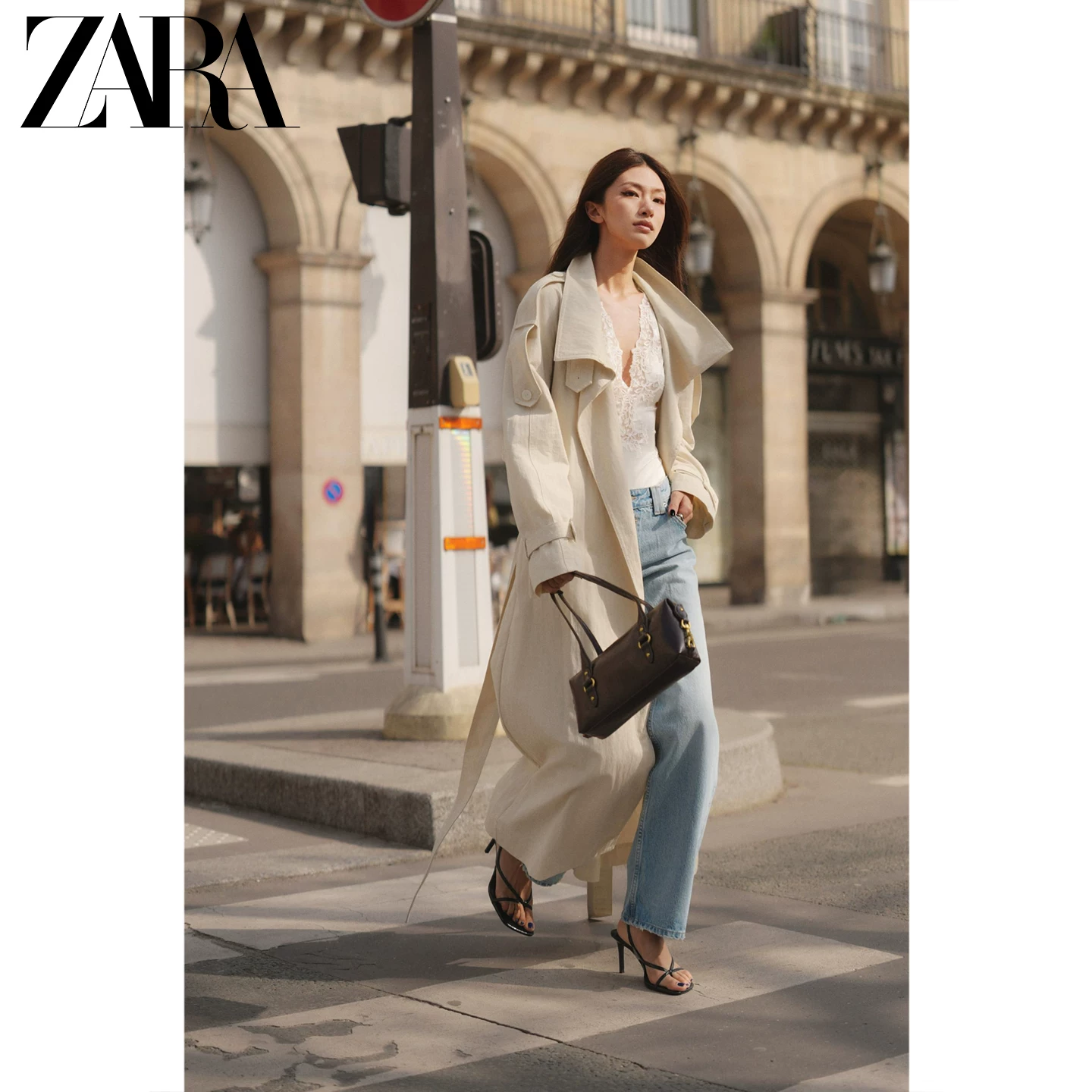 ZARA 2026 Spring and Summer New Products Women's ZW Series Long Sleeve High Collar Tie Strap Windbreaker 0518051 725
