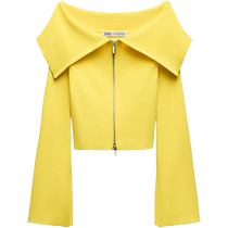 ZARA24 new summer products womens large lapel long-sleeved flat-knit off-the-shoulder jacket 3519026 300