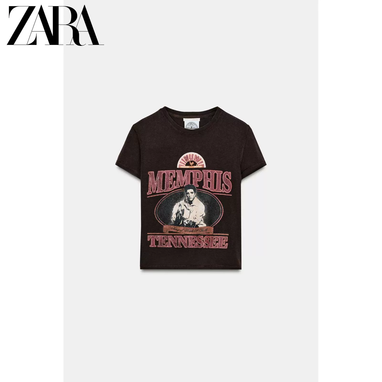 ZARA 2026 год весна-лето новая коллекция женская футболка с коротким рукавом круглый вырез принт ретро мода Элвис Пресли 1277015