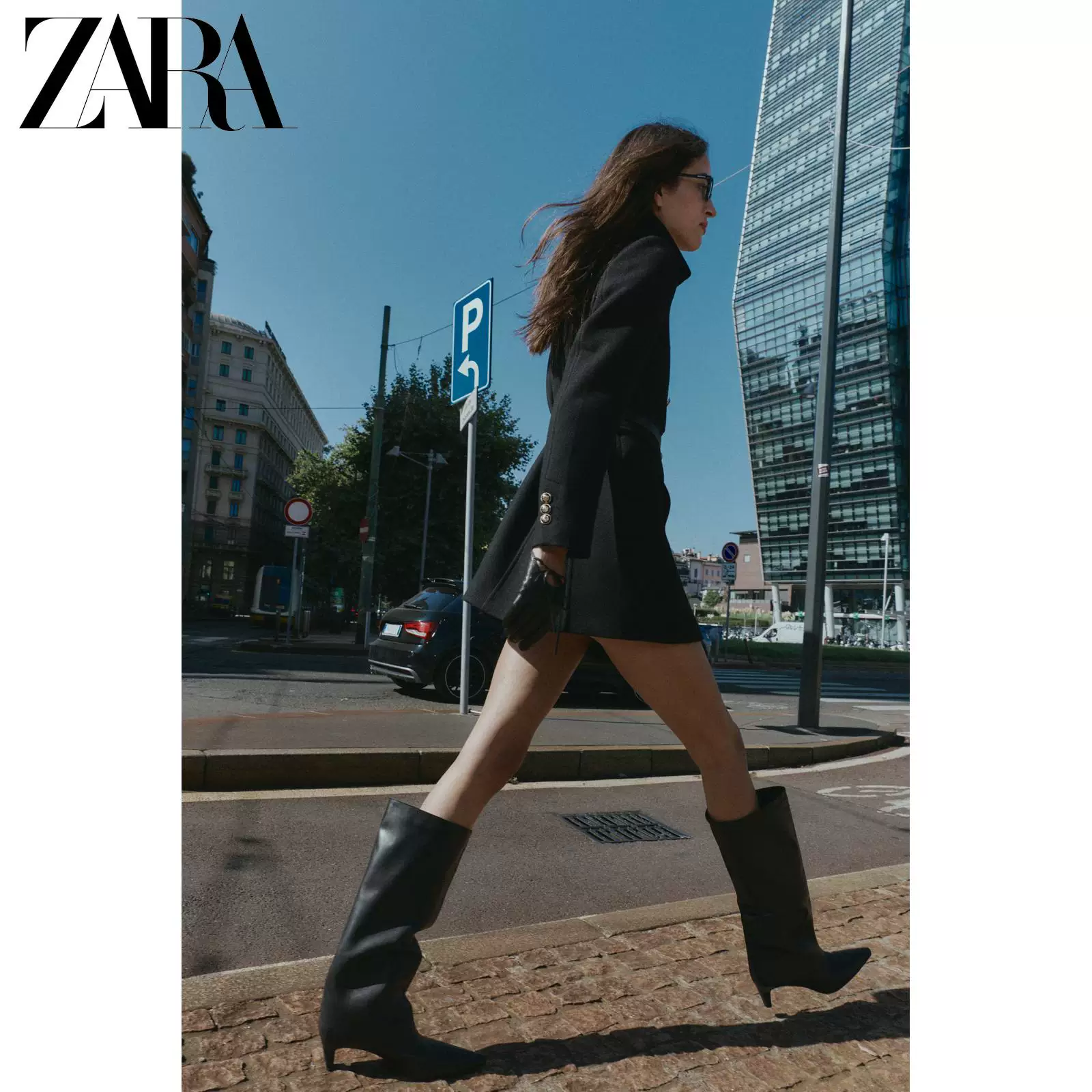 ZARA 2025 Осенний новый поступление Женская шерсть смесовая двойной ряд короткий пиджак 8473107 800